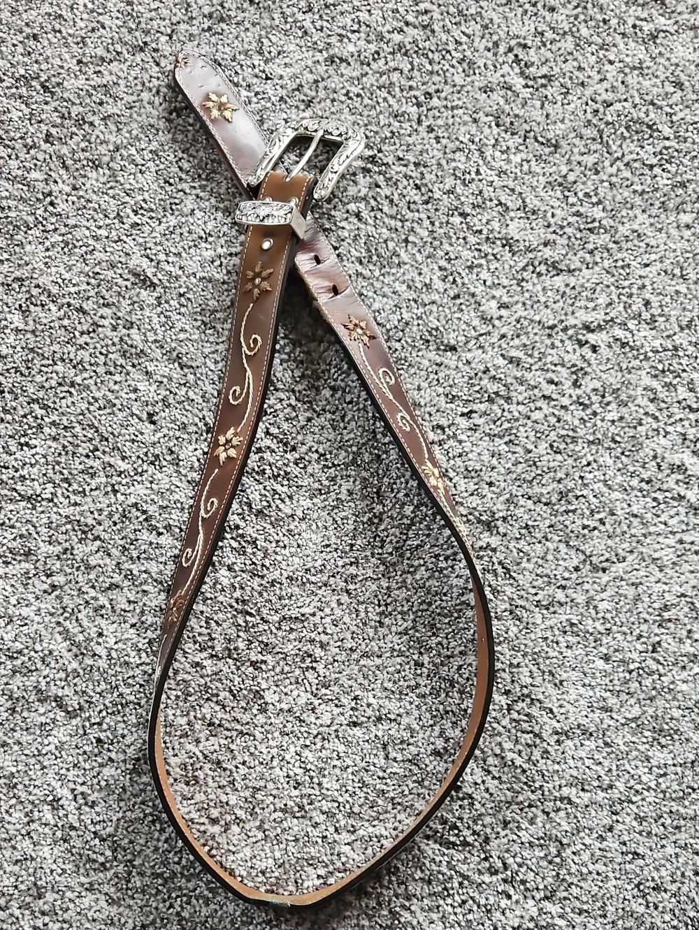 Nocona Brown Floral Tooled Leather Belt with Silver Buckle